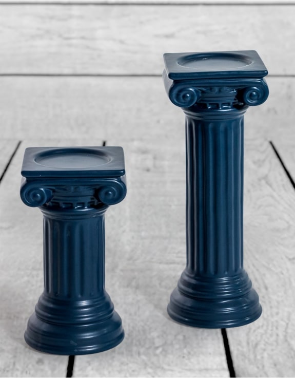 Matt Dark Blue Large Ionic Column Ceramic Candle Holder
