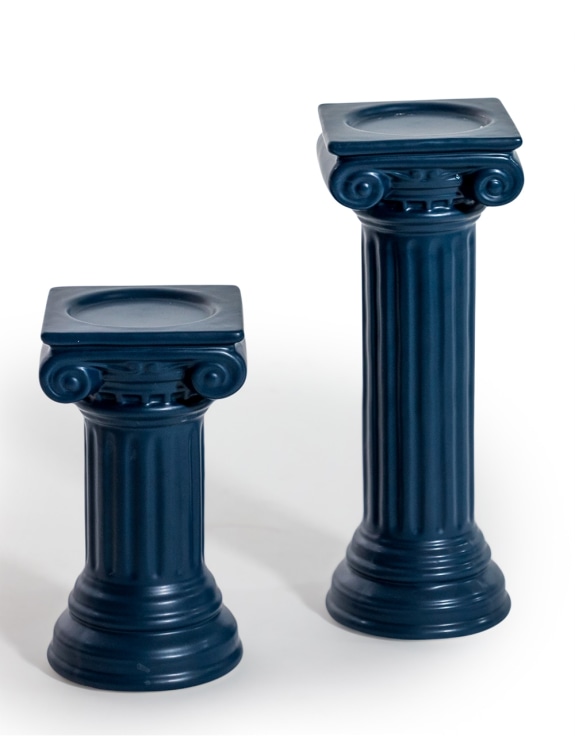 Matt Dark Blue Large Ionic Column Ceramic Candle Holder