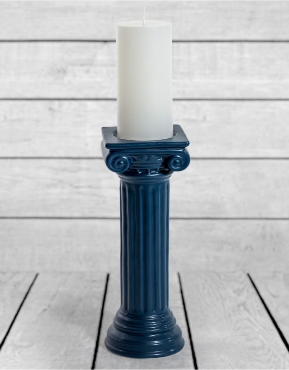 Matt Dark Blue Large Ionic Column Ceramic Candle Holder