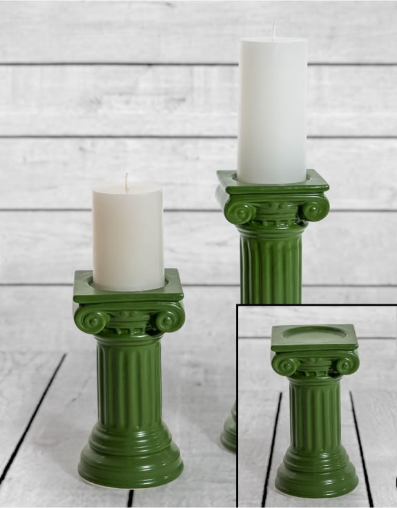 Matt Dark Green Small Ionic Column Ceramic Candle Holder