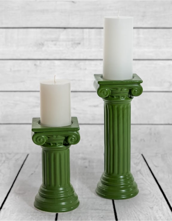 Matt Dark Green Large Ionic Column Ceramic Candle Holder