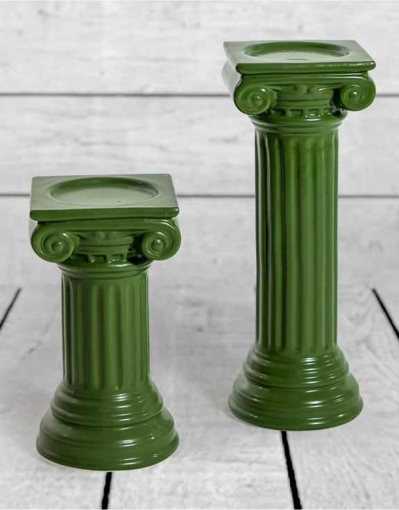 Matt Dark Green Large Ionic Column Ceramic Candle Holder