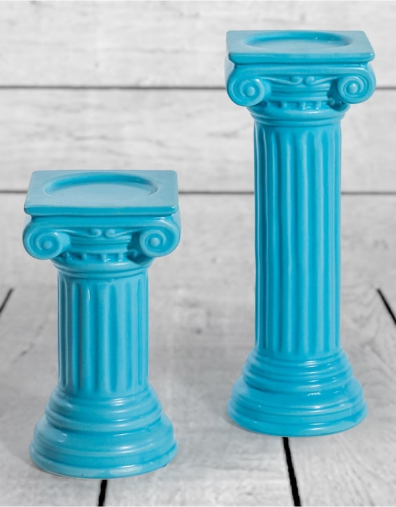 Matt Light Blue Large Ionic Column Ceramic Candle Holder
