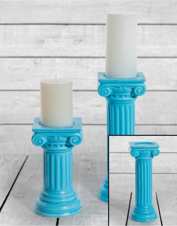 Matt Light Blue Large Ionic Column Ceramic Candle Holder