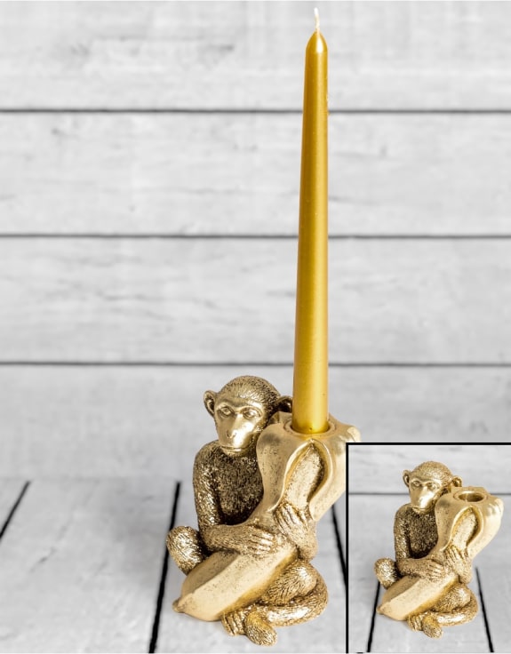 Antique Gold Monkey with Banana Candle Holder