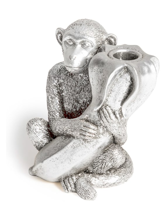 Antique Silver Monkey with Banana Candle Holder
