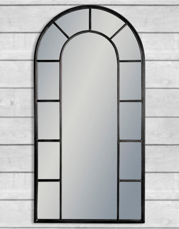 Antique Black Metal Arch Window Mirror