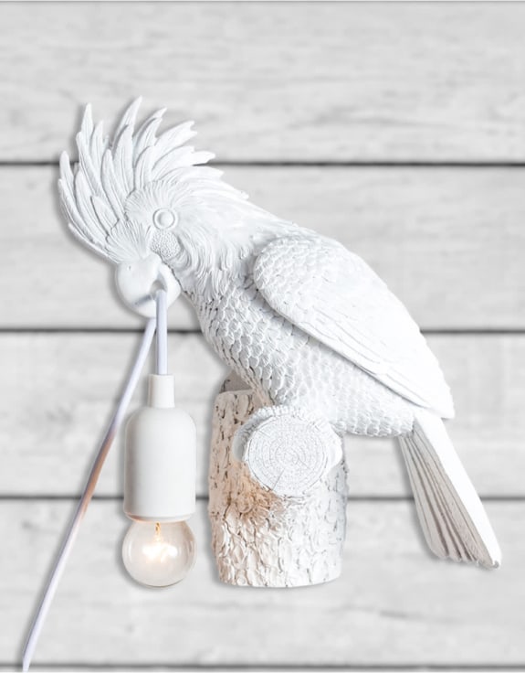 White Cockatoo on Perch Wall Lamp