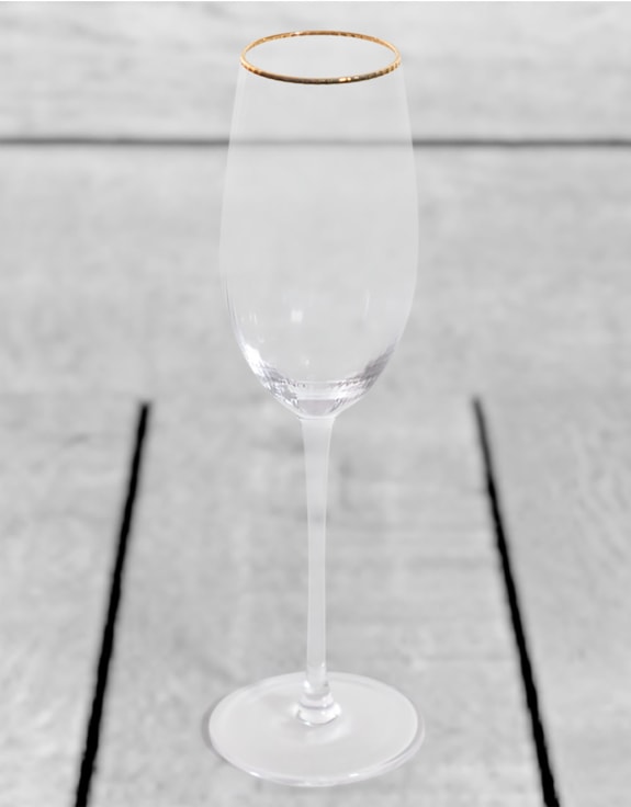 Set of 6 Traditional Champagne Flutes with Gold Rims