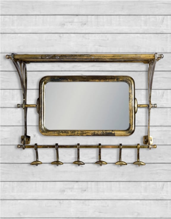 Antique Gold Luggage Rack with Mirror and Hooks