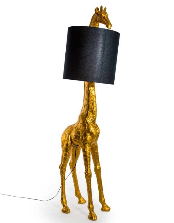 Antique Gold Giraffe Floor Lamp with Black Shade