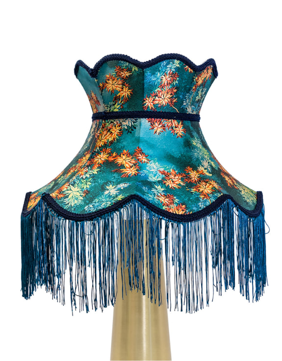 Floral Design Tall Blue Frilled Lampshade (Use As Pendant or Shade)