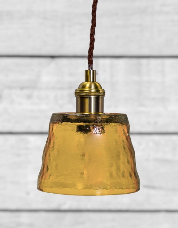 Antique Brass Pendant Light with Amber Glass Shade