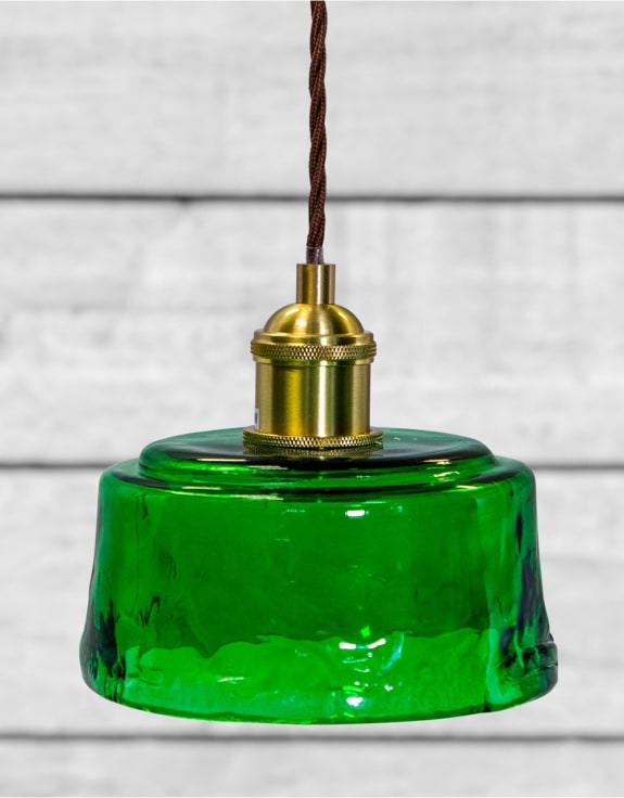 Antique Brass Pendant Light with Green Glass Shade