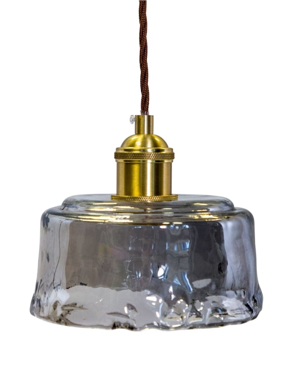 Antique Brass Pendant Light with Smoke Grey Glass Shade