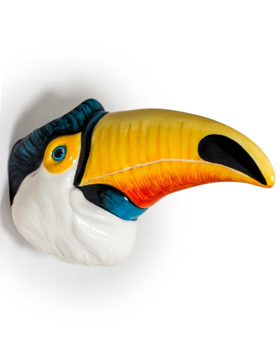 Hand Painted Ceramic Toucan Head Wall Sconce Vase