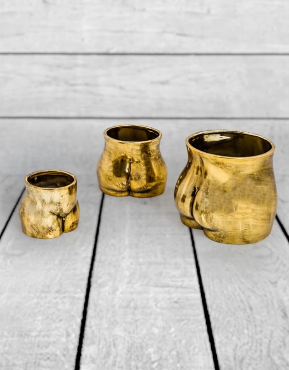 Antique Gold Small Booty Flower Pot/Storage Jar