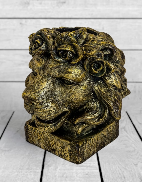 Large Antique Gold Effect Lion Head Planter