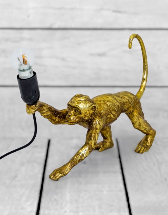 Antique Gold Crawling Monkey Table Lamp