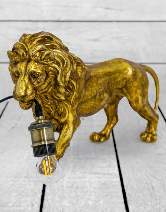 Antique Gold Prowling Lion Table Lamp