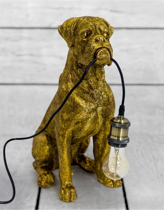 Antique Gold Sitting Boxer Dog Table Lamp