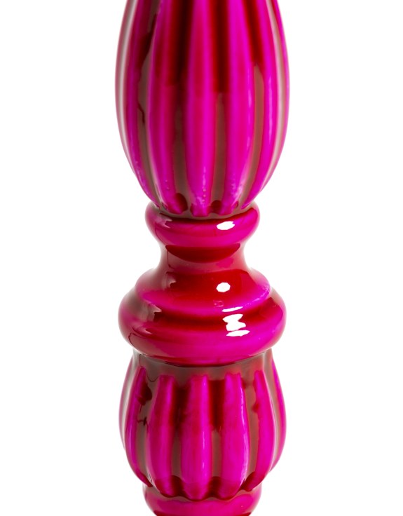 Hot Pink Gloss Wooden Table Lamp with Metallic-Lined Velvet Shade