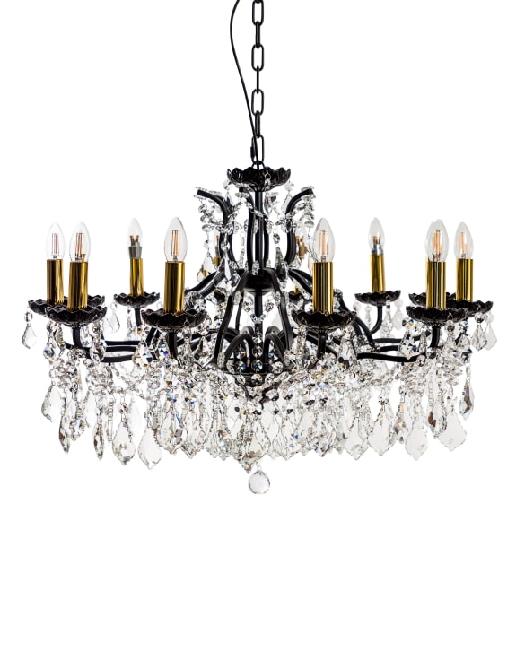 Large 12 Branch Matt Black Shallow Chandelier