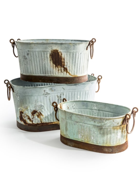 Set of 3 Oxidised-Metal Effect Rustic Planters