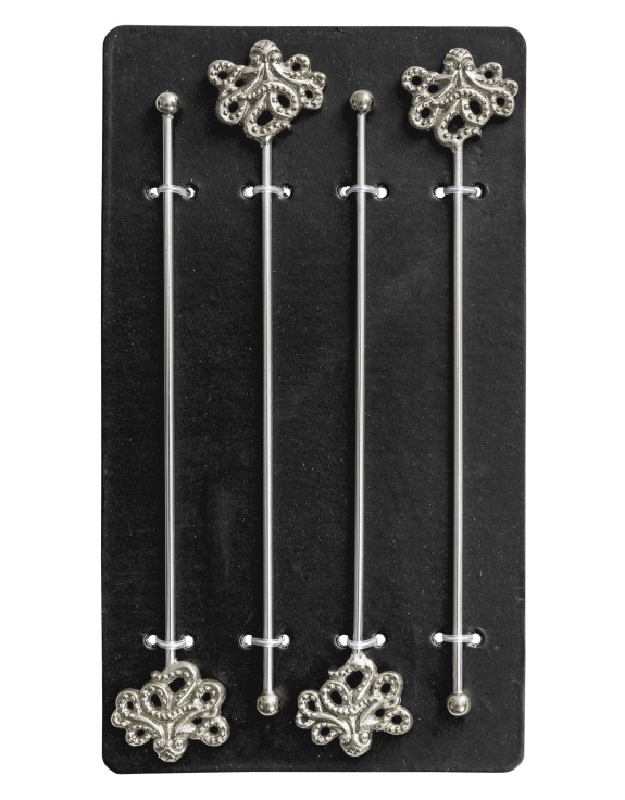 Set of 4 Nickel Octopus Drinks Stirrers