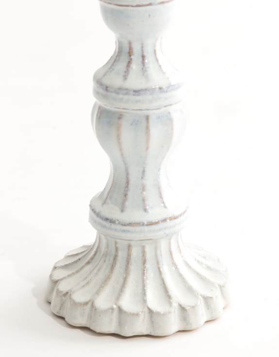 Ornate Aged White Ceramic Candle Holder