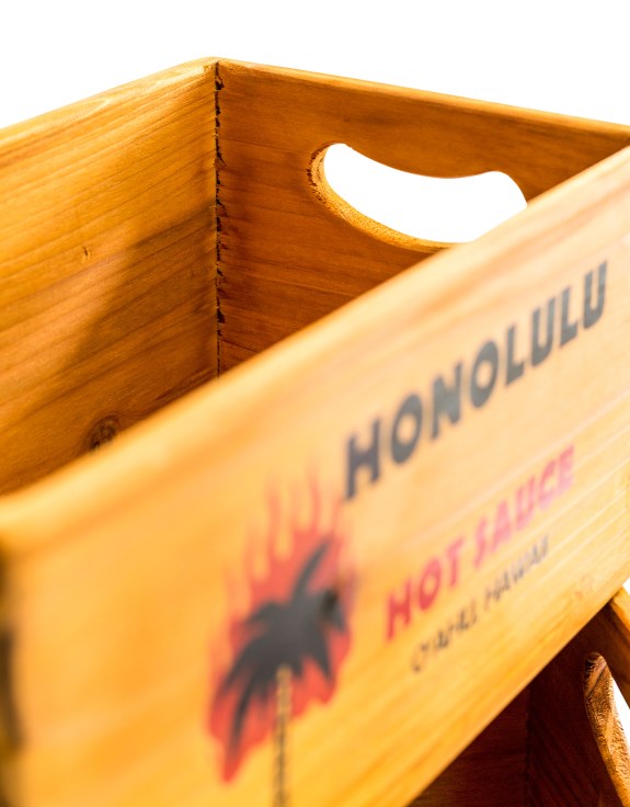 Set of 3 Antiqued "Honolulu Hot Sauce" Large Wooden Boxes