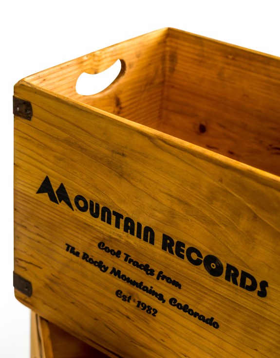 Set of 2 Antiqued Wooden "Mountain Records" LP Record Storage Boxes