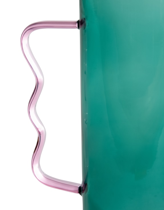 Large Green Glass Jug with Wave Pink Handle