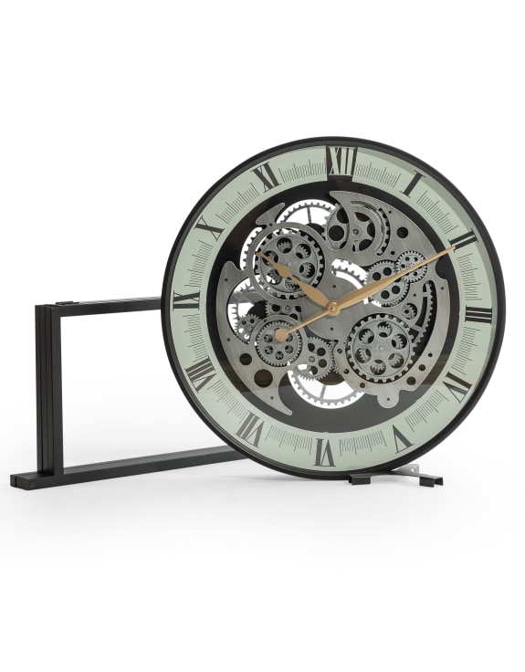 Industrial Iron Moving Gears Clock Side Table