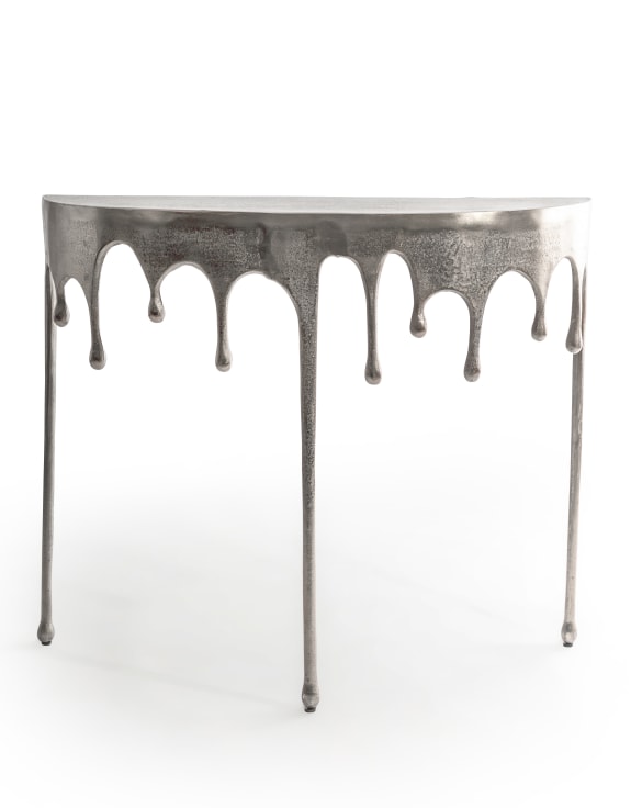 Raw Nickel "Dali" Drip Oval Aluminium Console Table