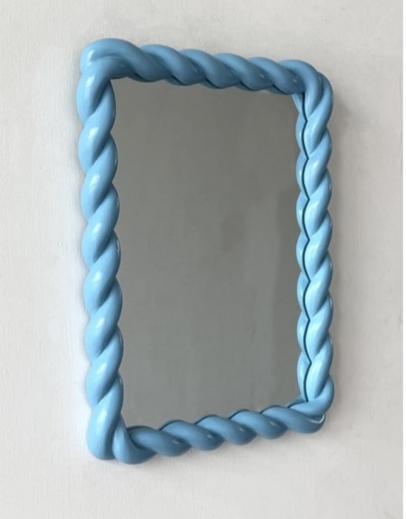 Light Blue Rope-Effect Rectangular Wall Mirror