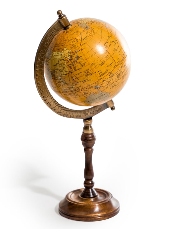 Antique Brown Globe on Wooden Stand