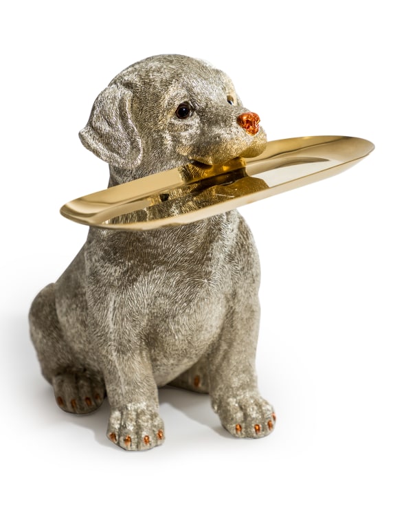 Antique Silver Labrador Holding Gold Tray