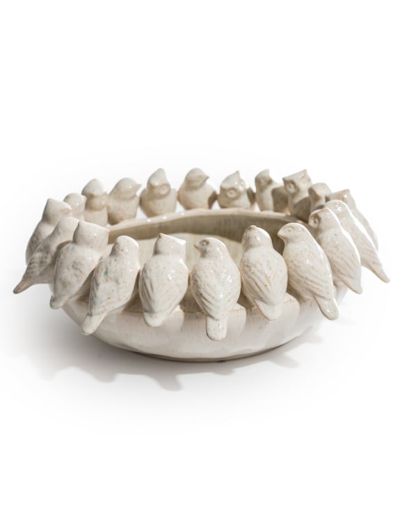 White Ceramic Flock of Birds Bowl