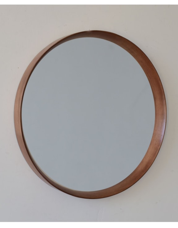 Large Round Oak Wood-Framed Dovetail Wall Mirror