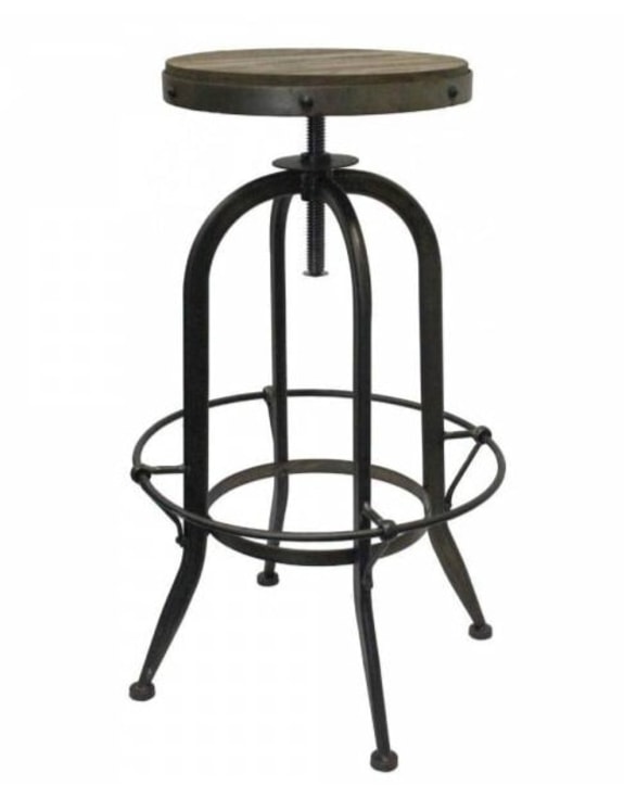 Matt Black Vintage Style Adjustable Stool w/ Wood Seat