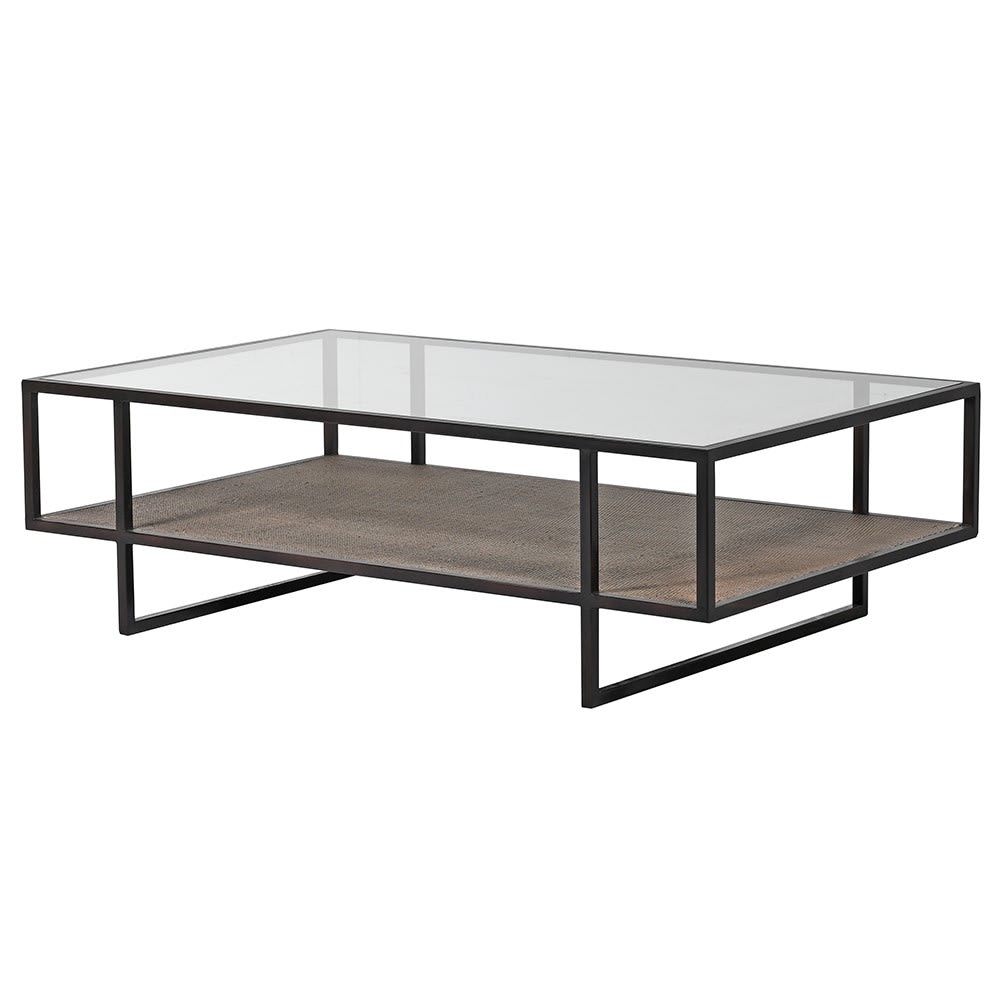 Rattan and Glass Abstract Coffee Table