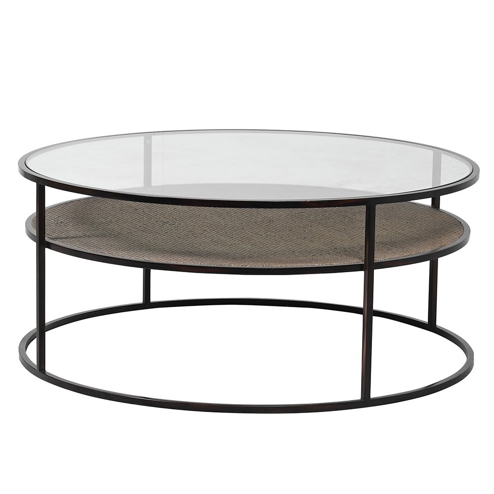 Round Rattan Coffee Table with Glass Top