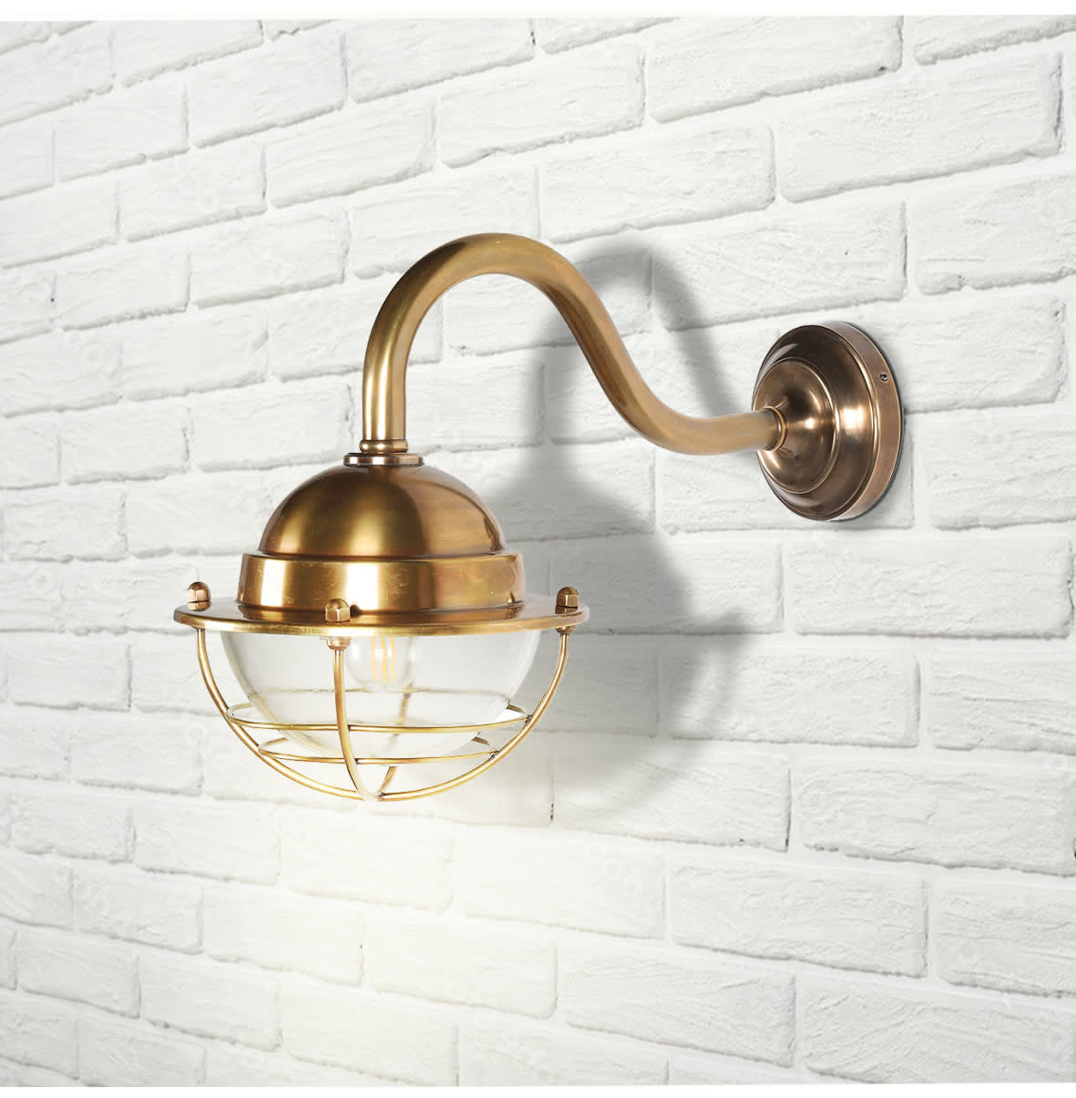 Outdoor Brass Caged Wall Light