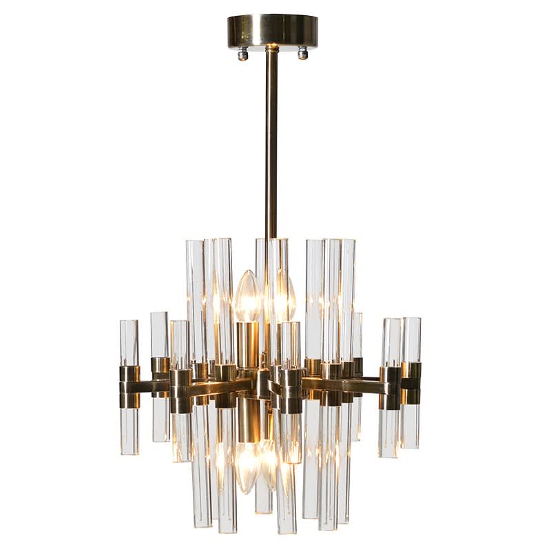 Modern Medium Glass Rods Chandelier 