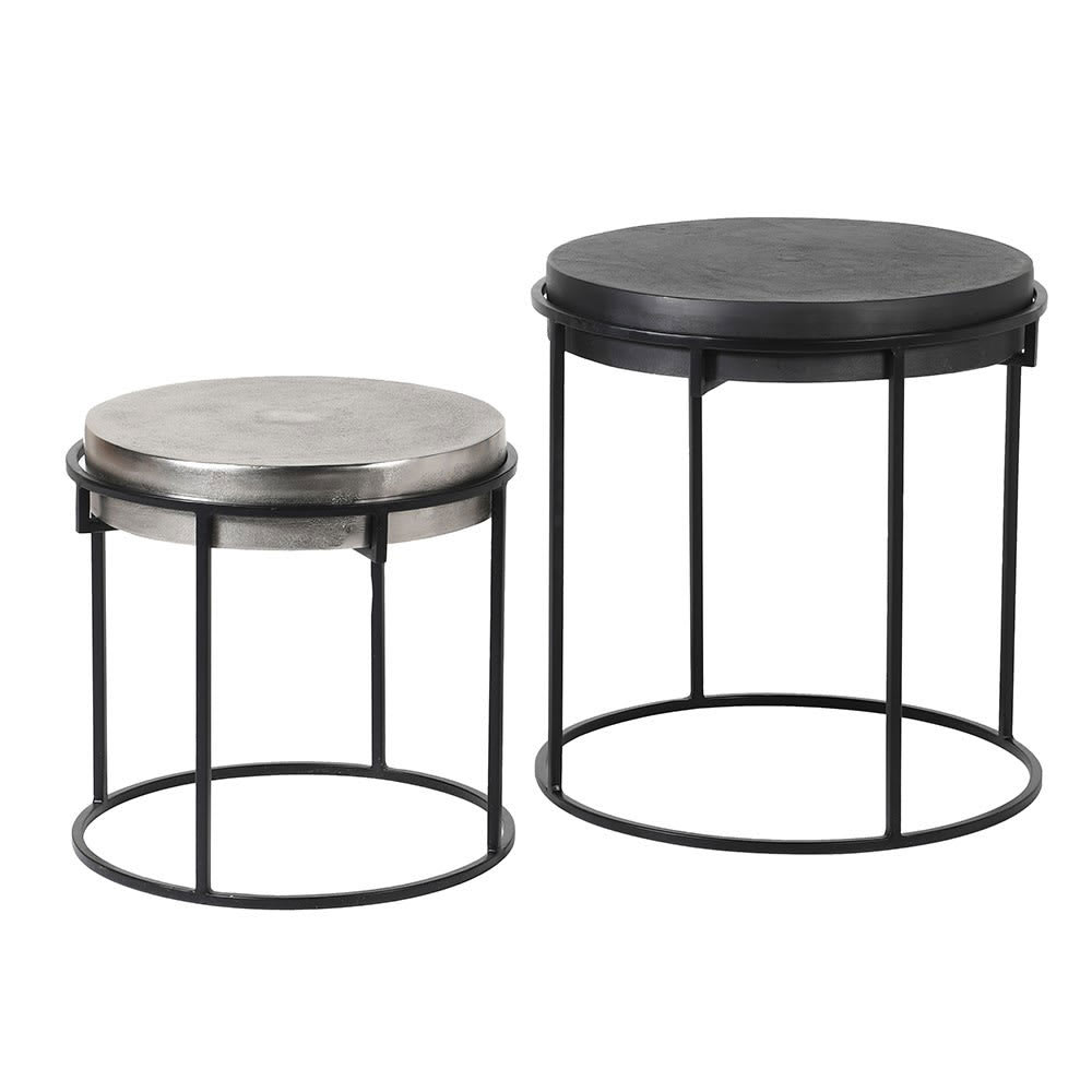 Set of 2 Textured Nickle Nest of Tables