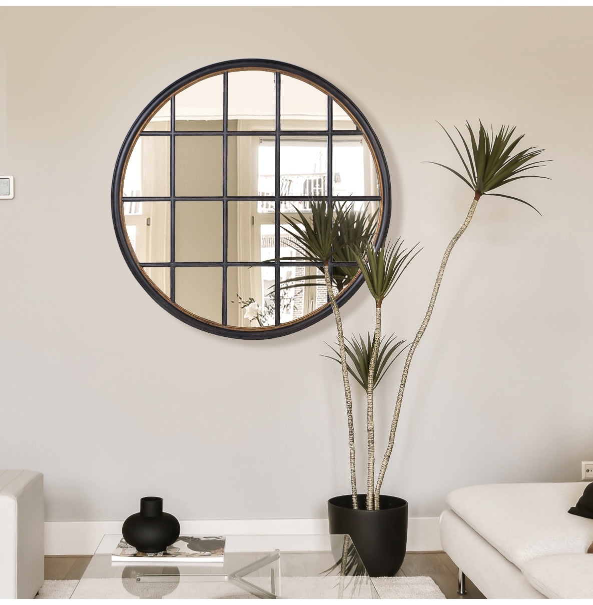 Circular Grid Window Mirror