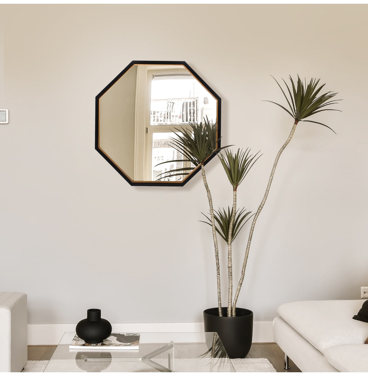 Octagon Black Wall Mirror