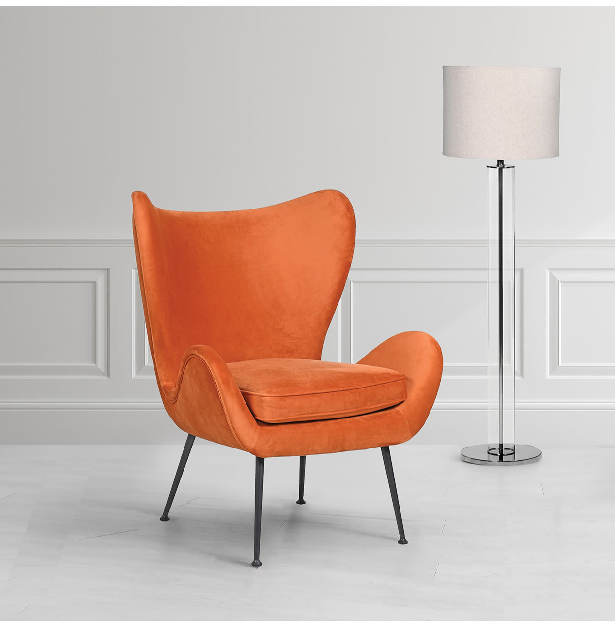 Sienna Orange Velvet Sloped Armchair
