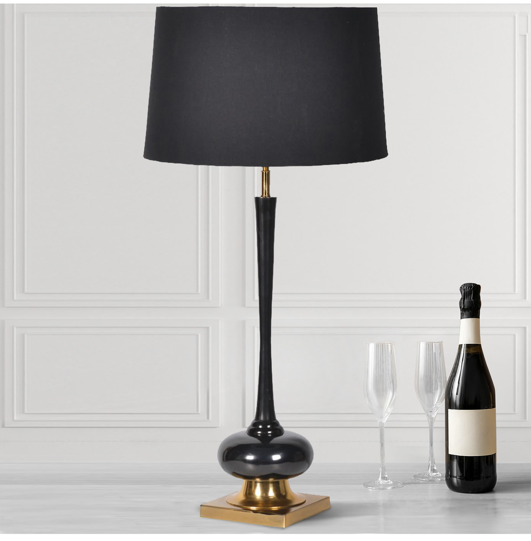 Slender Black and Gold Tall Table Lamp